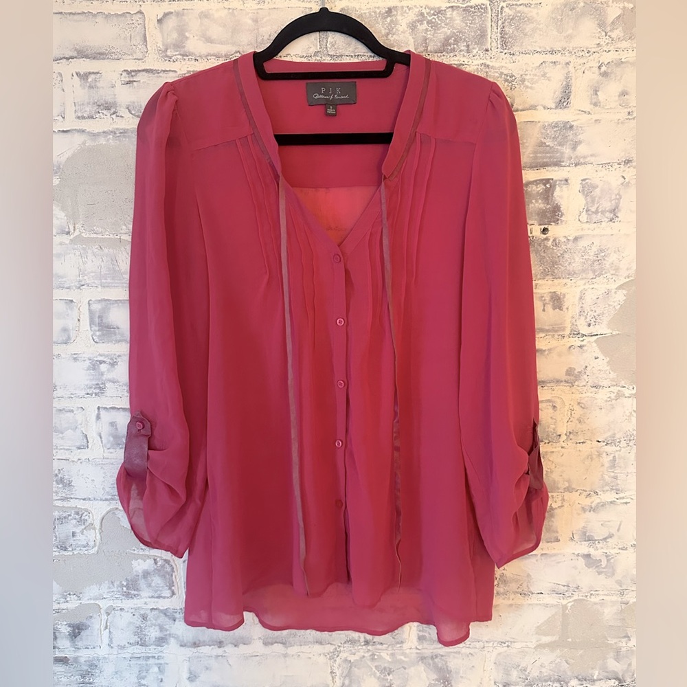 PJK Patterson Kincaid | Sheer Pink Flowy Button Down Blouse